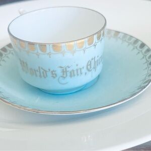 Vintage Blue and Gold 1893 Chicago World’s Fair Teacup and Saucer Set